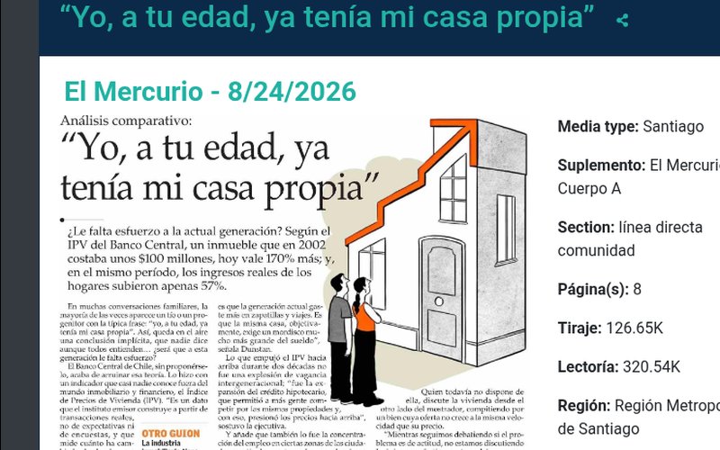 El Mercurio: «Yo, a tu edad, ya tenía mi casa propia»